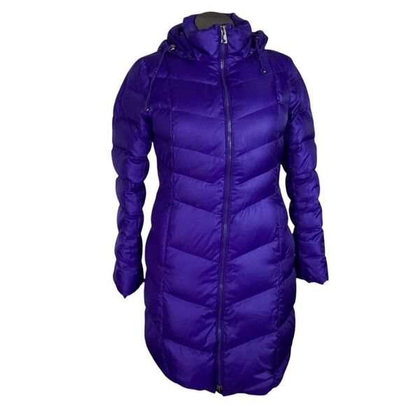 Lands End Long Down Parka Coat Women M Purple Pockets Hood Zip Up Winter - Picture 1 of 8